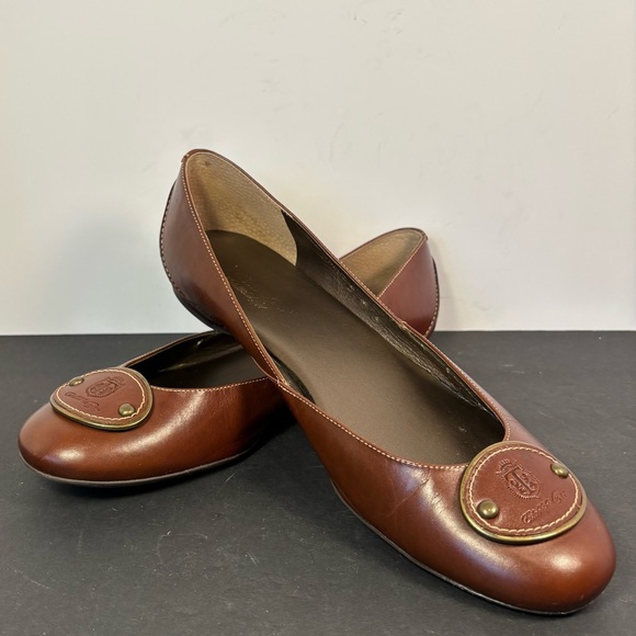 Talbots Brown Leather Crest Ballet Flats 11B – Quiet Luxury Old Money Preppy - Picture 1 of 9